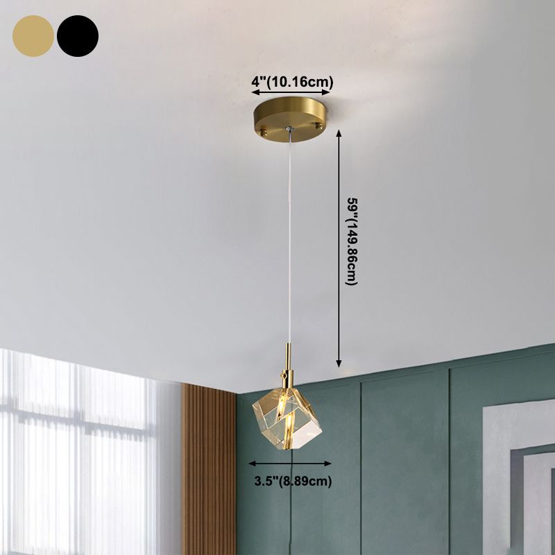 Electroplate Iron Pendant Light in Modern Luxury Style Crystal Square Hanging Lamp for Dining Room