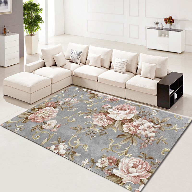 Modern Floral Printed Rug Trendy Polyester Area Carpet Anti-Slip Backing Rug for Home Decoration