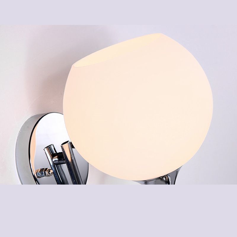 Milk White Globe Glass Wall Lamp Contemporary Simplicity Style Single Bulb Sconce Lighting Fixture in Polished Silver