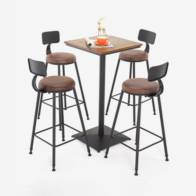 Industrial Black Metal Bar Table Wood 21.6"W Top Indoor Pedestal Bistro Table