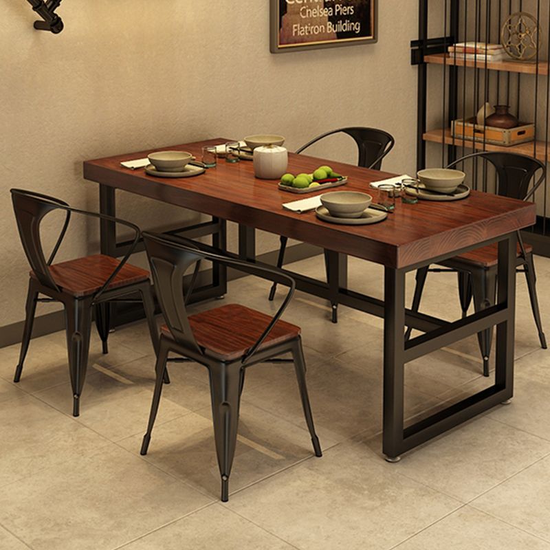 Solid Wood Industrial Dining Table Brown Dinette Table with Metal Frame