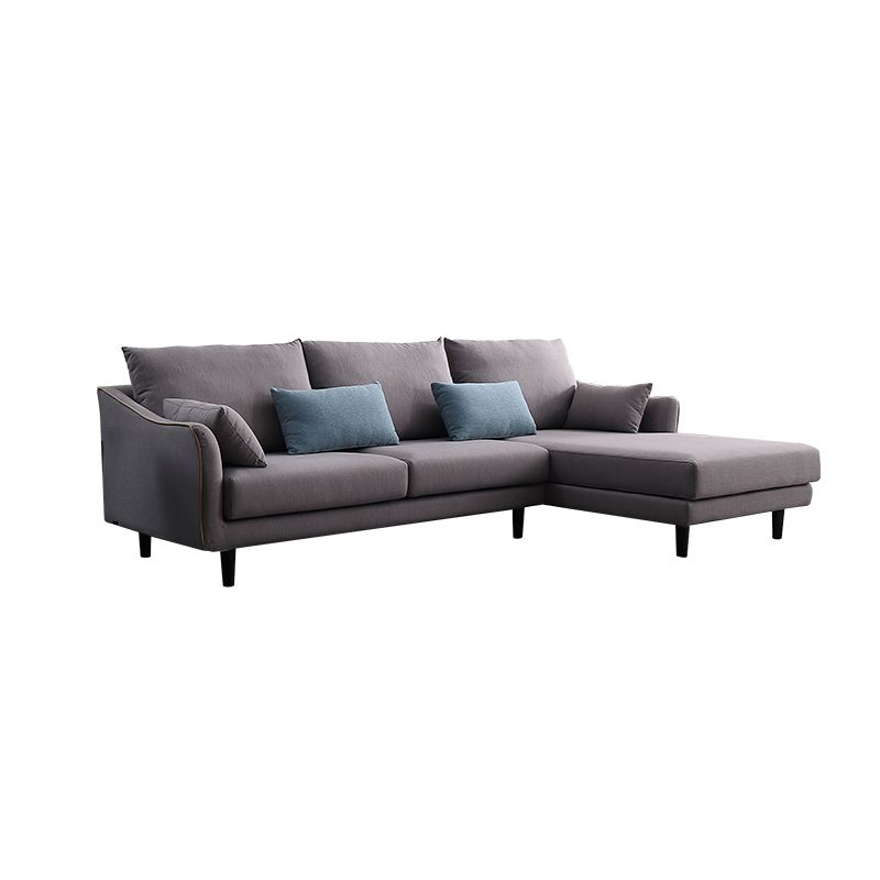 64" Wide Scandinavian Sectional Sofa Cushion Back Grey Sectionals