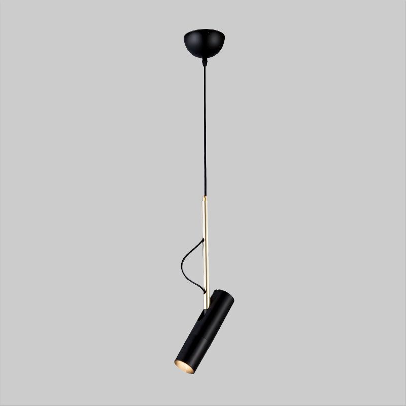 Cylinder Metallic Mini Suspension Pendant 1 Bulb Black/White Hanging Light Fixture in Warm/White Light
