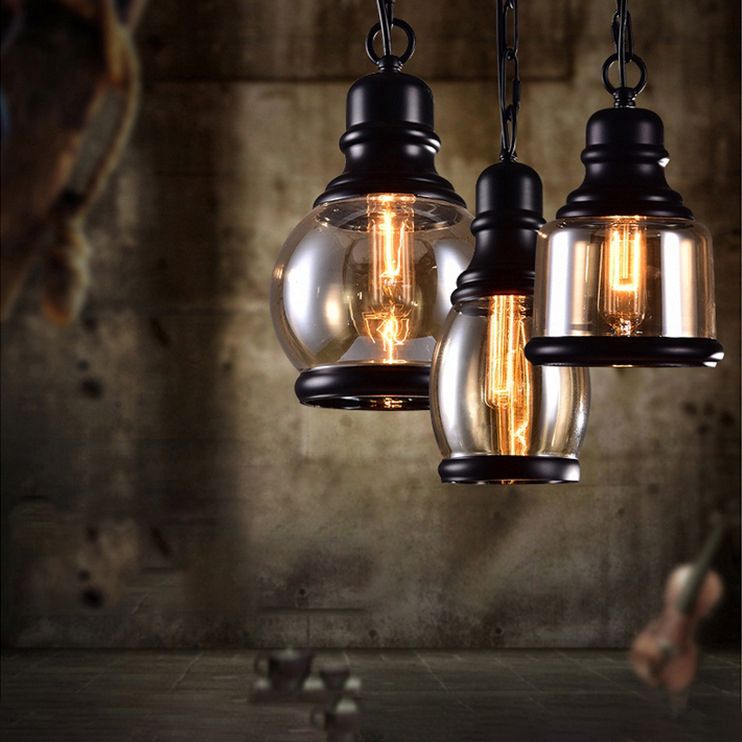 Lampada sospesa geometrica vintage industriale Lampade a sospensione con tonalità in vetro ambra