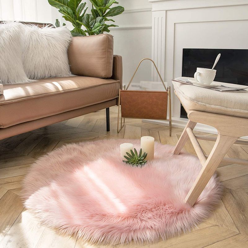 Simplicity Plain Round Rug Calming Shag Polypropylene Rug Friendly Washable Carpet for Living Room