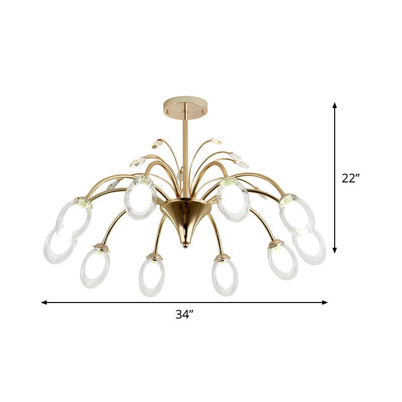 Clear Glass Egg Hanging Light Fixture Modern 10 Heads Sputnik Pendant Chandelier in Brass