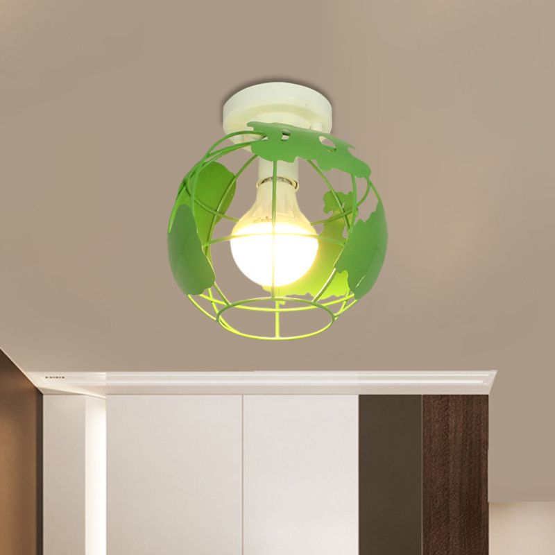 Globe Metallic Flush Mount Light con ombra a gabbia Stile industriale 1 corridoio con soffitto in nero in nero/rosso