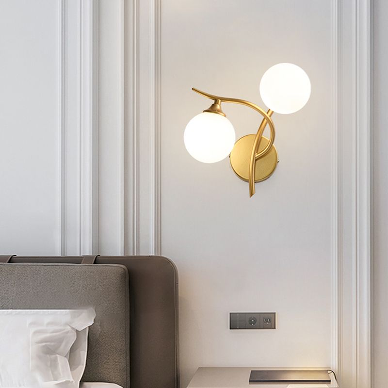2 Lights Wall Mount Lamp Modern Style Spherical with Glass Shade for Living Room