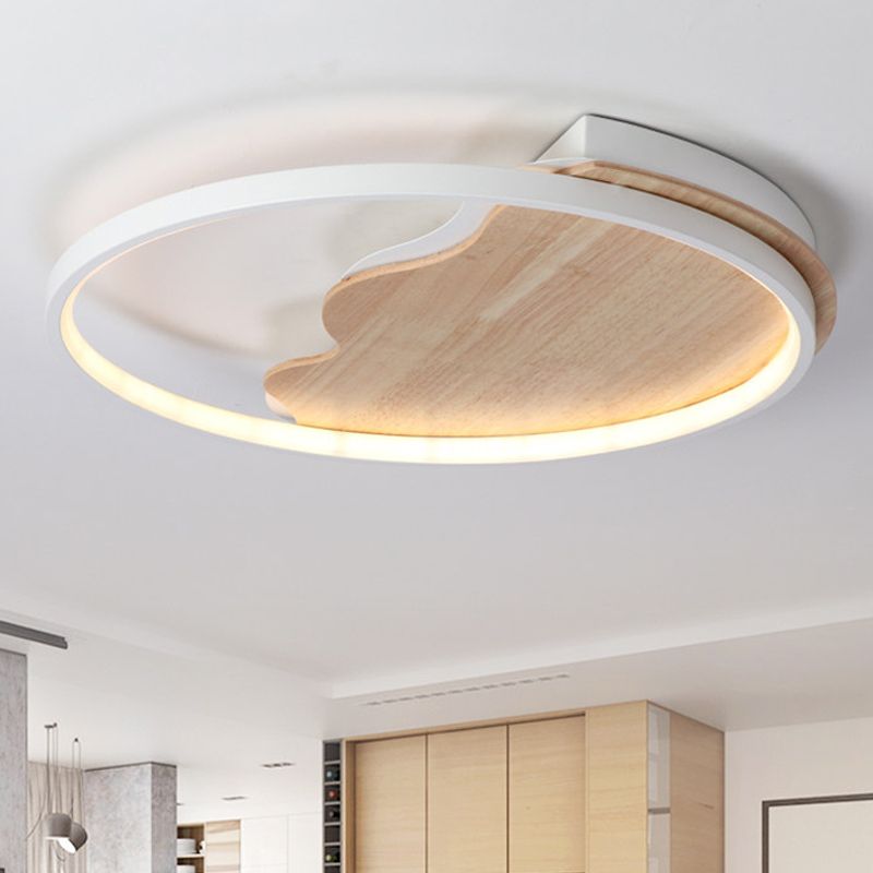Nordic Style Wave Flush Ceiling Light with Ring Wood White Ceiling Fixture for Study Room