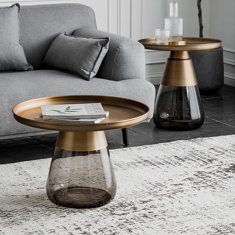 Contemporary Style Round Side End Table Glass Pedestal Leg Side Table