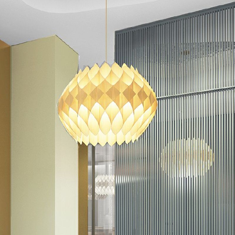Nordic Globe Hanging Light Wooden 1-Light Dining Room Ceiling Suspension Lamp in Beige