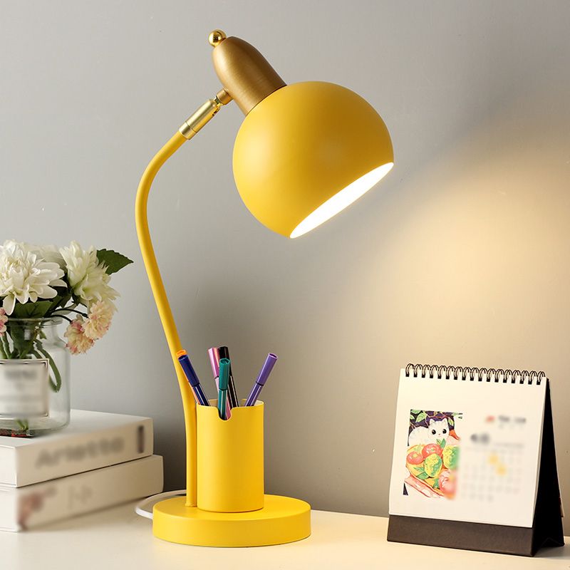 Macaroon Metal Table Light Bell 1-Light Bedroom Nightstand Lamp with Pen Container