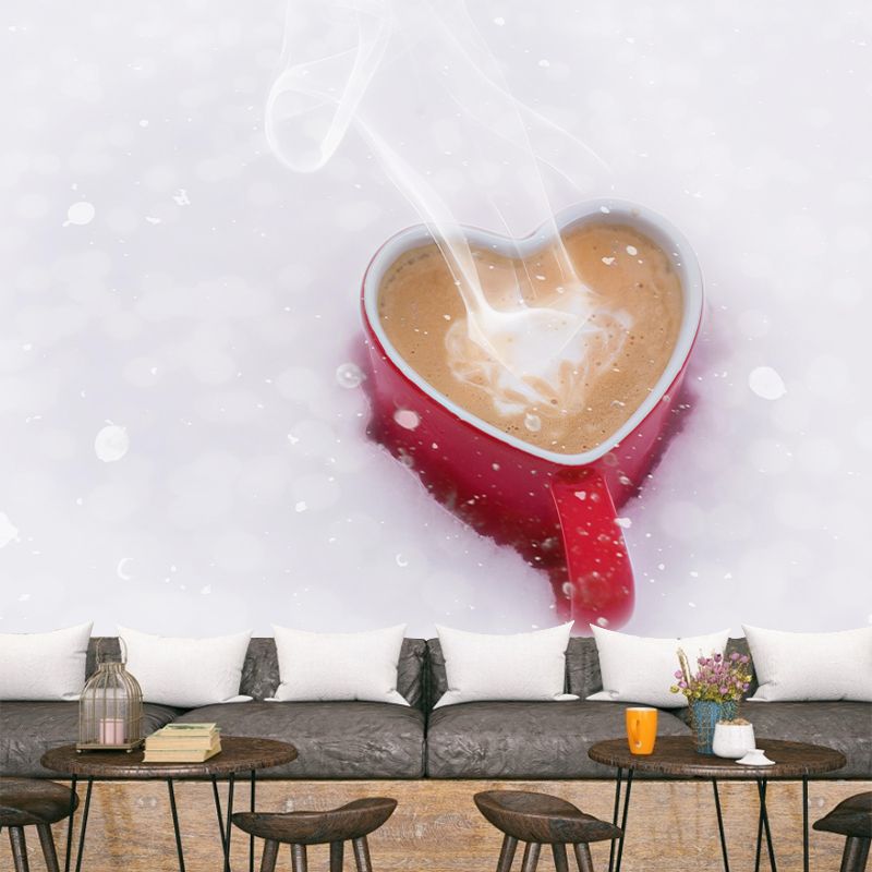 Commercial Use Photography Modern Mural Wallpaper with Coffee Graphic for Coffee Shop