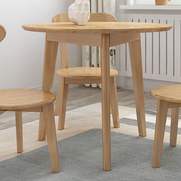 Modern Rubber Wood Dinette Set 1/2/4/5/7 Pieces Round Beige Dining Table Set