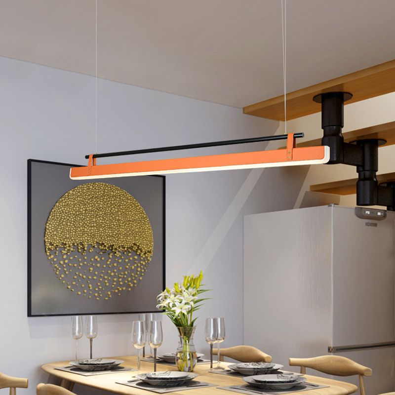 Modern Leather Island Lamp Rectangle 1-Light Restaurant Pendant Light with Acrylic Shade