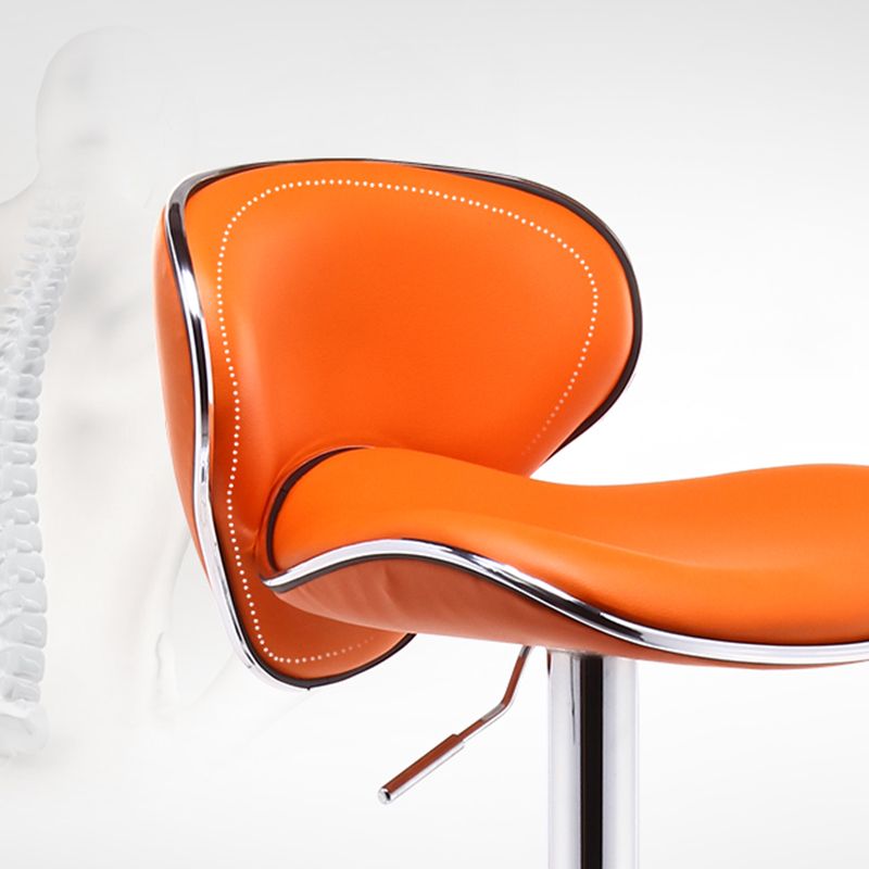 Contemporary Metal Bar Stool Low Back Turntable Faux Leather Cushion Footrest Stool