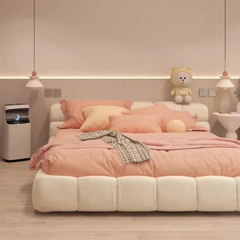 Contemporary Standard Bed with Tufted Genuine Leather Headboard