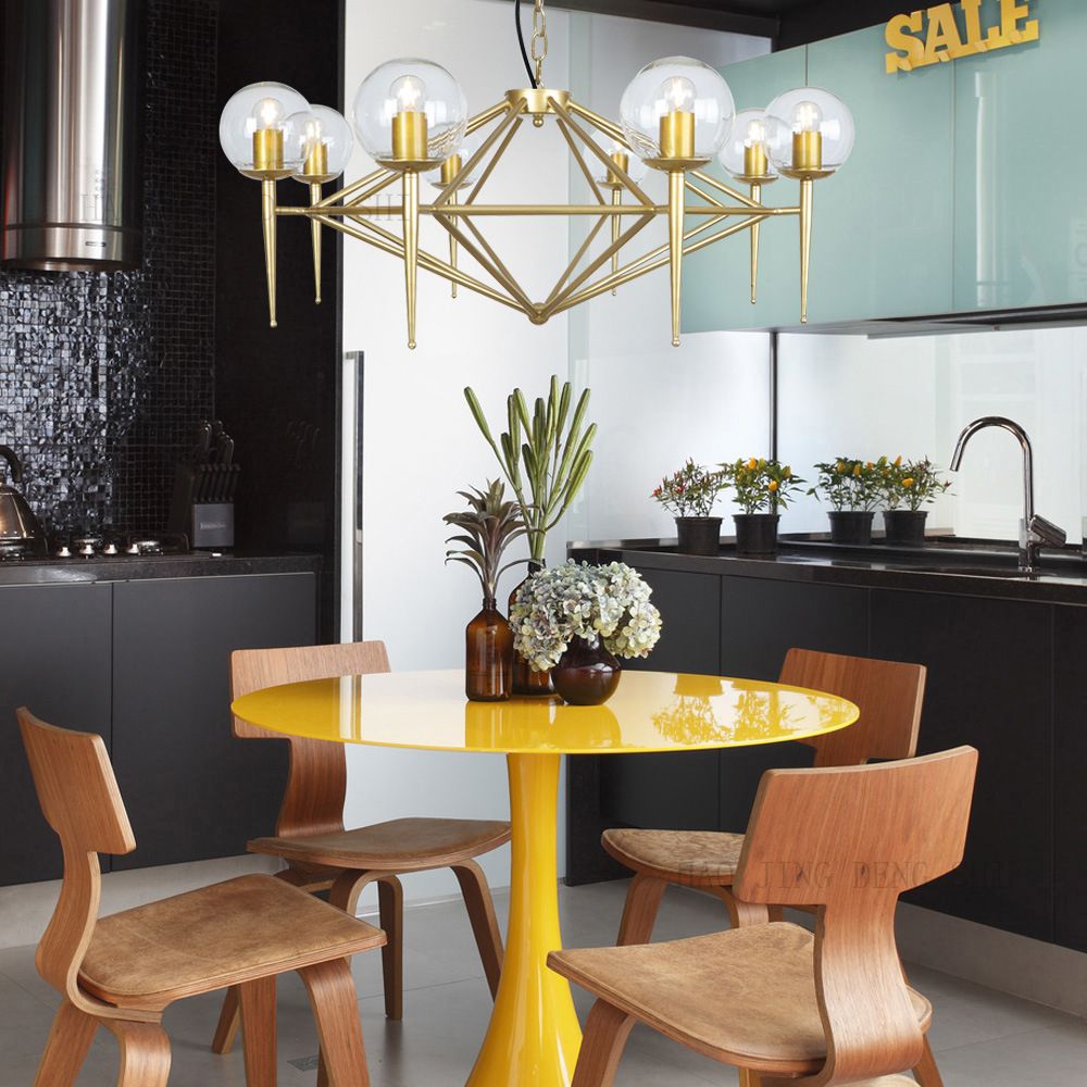 Diamond Chandelier Light Fixture Modern Glass Living Room Ceiling Pendant Light in Gold