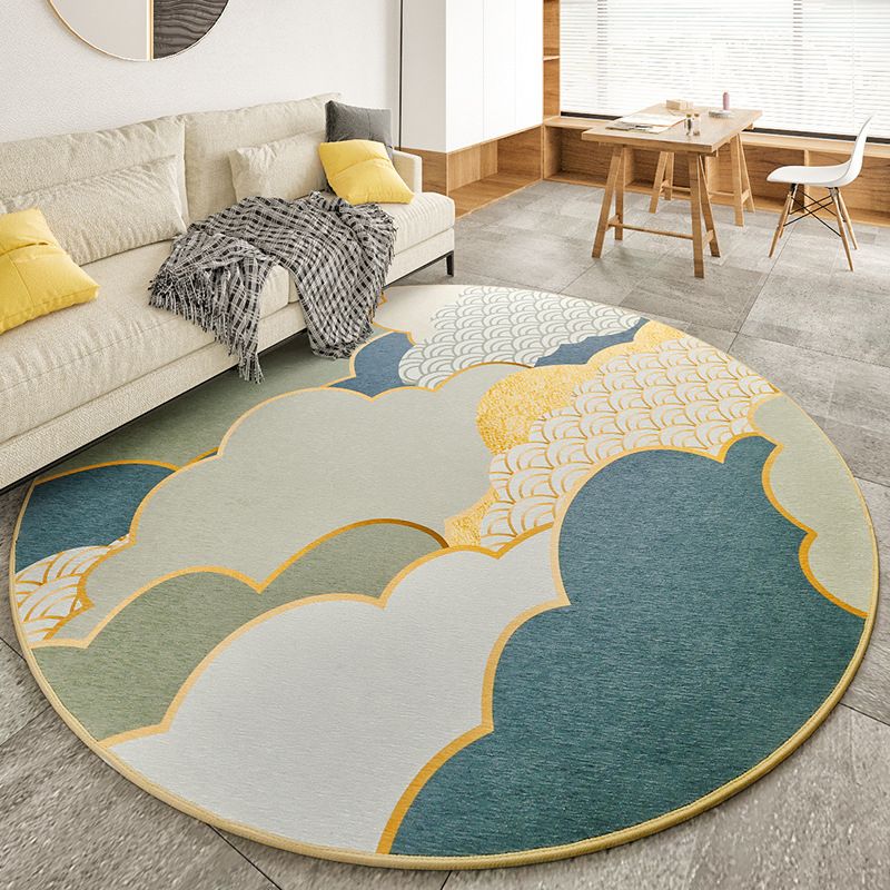 Colorful Modern Area Rug Green Color Block Carpet Stain Resistant Washable Rug for Living Room