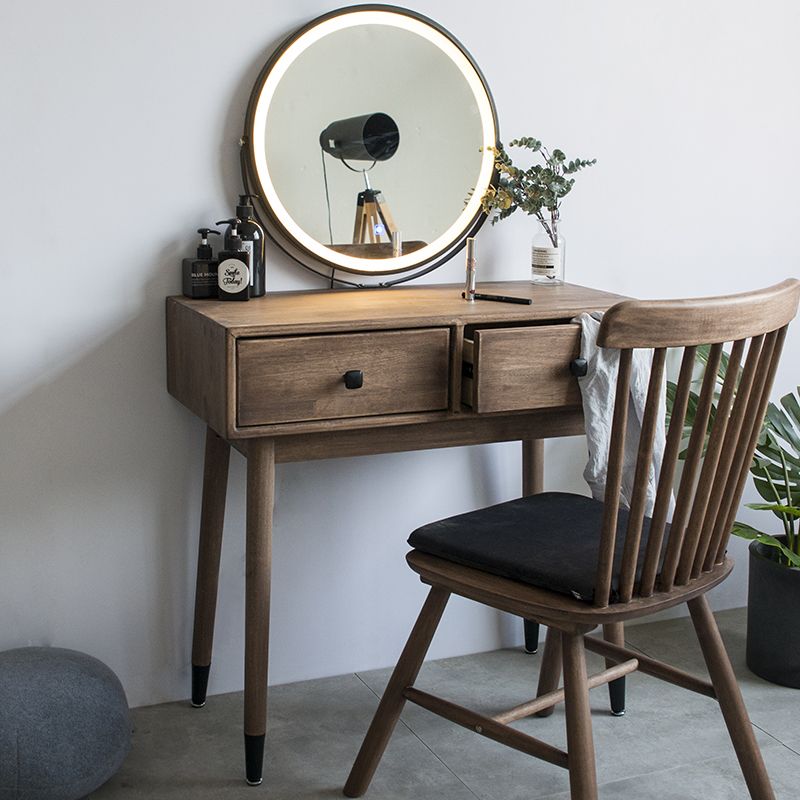 Contemporary Make-up Vanity with Drawers in Brown Solid Wood