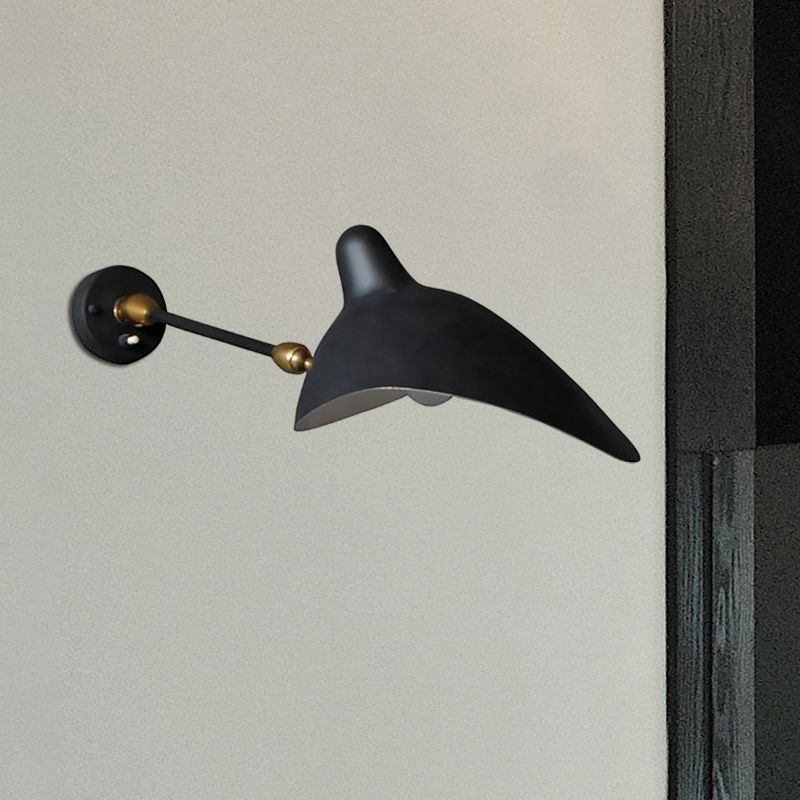 1/3-Light Living Room Wall Sconce Light with Duckbill Metallic Shade Black Finish Adjustable Wall Lamp