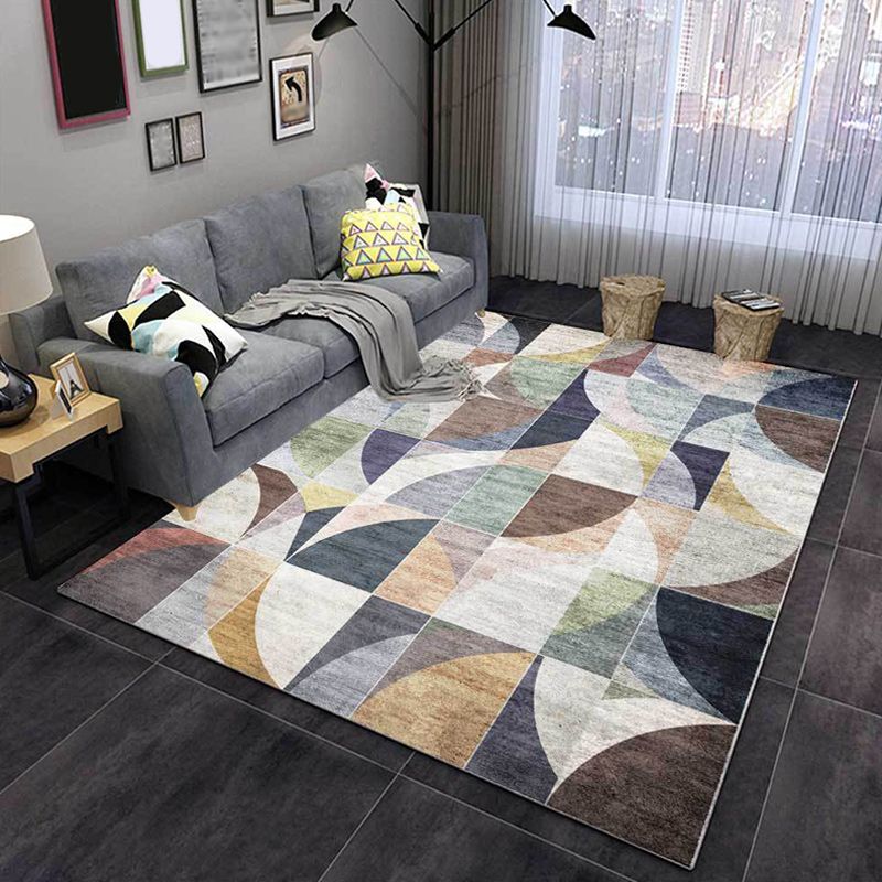 Stylish Colorblock Geometric Pattern Rug Multicolor Novelty Rug Polyester Washable Anti-Slip Area Rug for Living Room