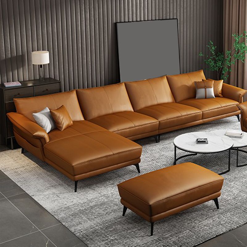 Scandinavian Orange Stain-Resistant Genuine Leather Sofa & Chaise