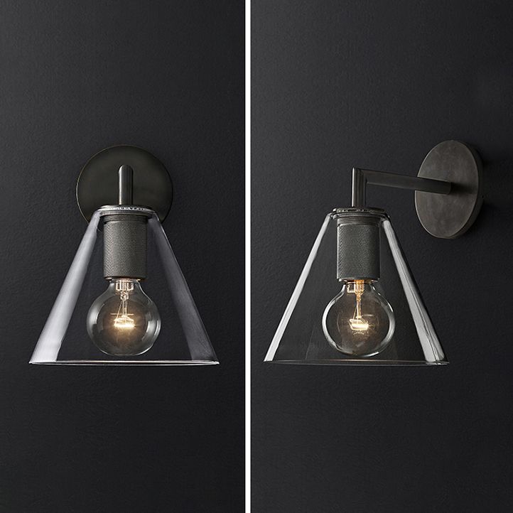 1 Light Wall Light Industrial Style Cone Shade Glass Wall Light Sconce
