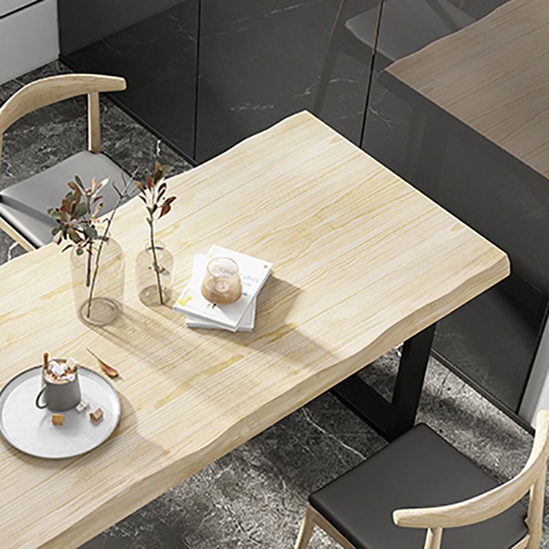 Industrial Pine Wood Dining Table Rectangle Table with Black Double Pedestal