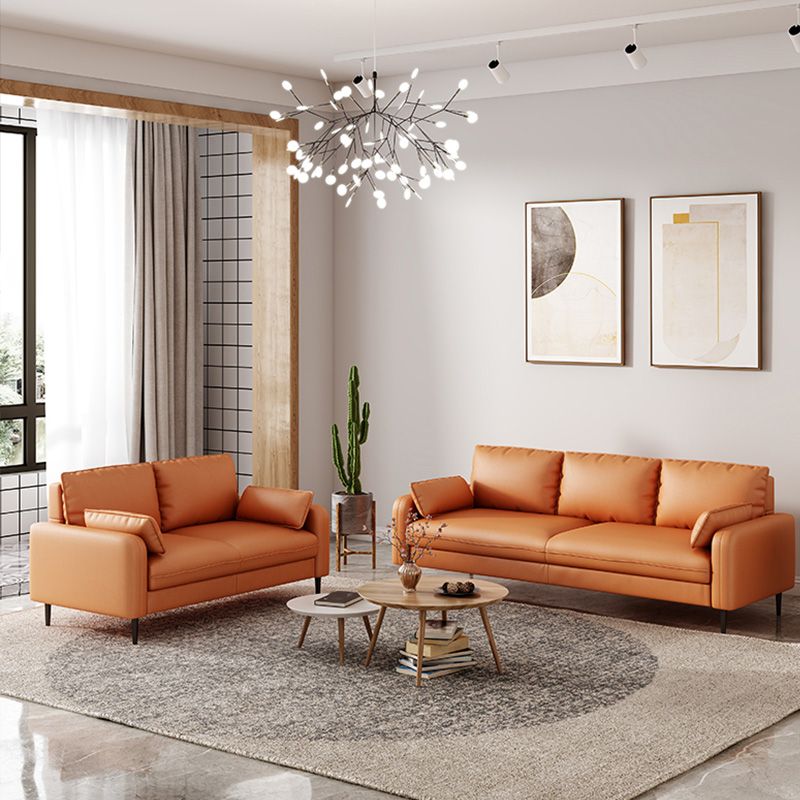 Fabric Settee with Four Legs Contemporary Sofa with Bolster Pillows