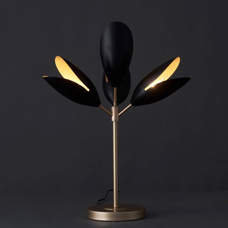 Lampada da comodino con ramo nero e oro Lampada da tavolo contemporanea in ferro a 4 luci per soggiorno