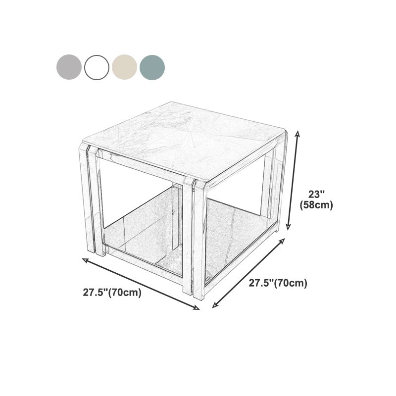 Stone Top End Table with Shelves Glam Frame Sofa Side Table for Living Room
