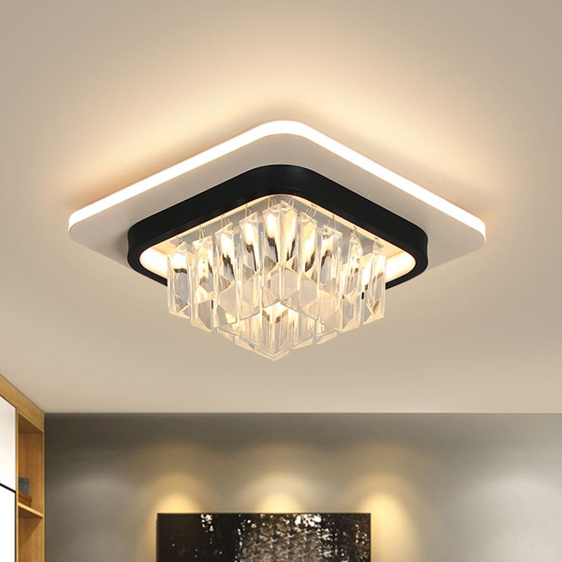 Modern Round/Square Ceiling Light Crystal Rectangle LED Corridor Flush Mount Lamp Fixture in Black