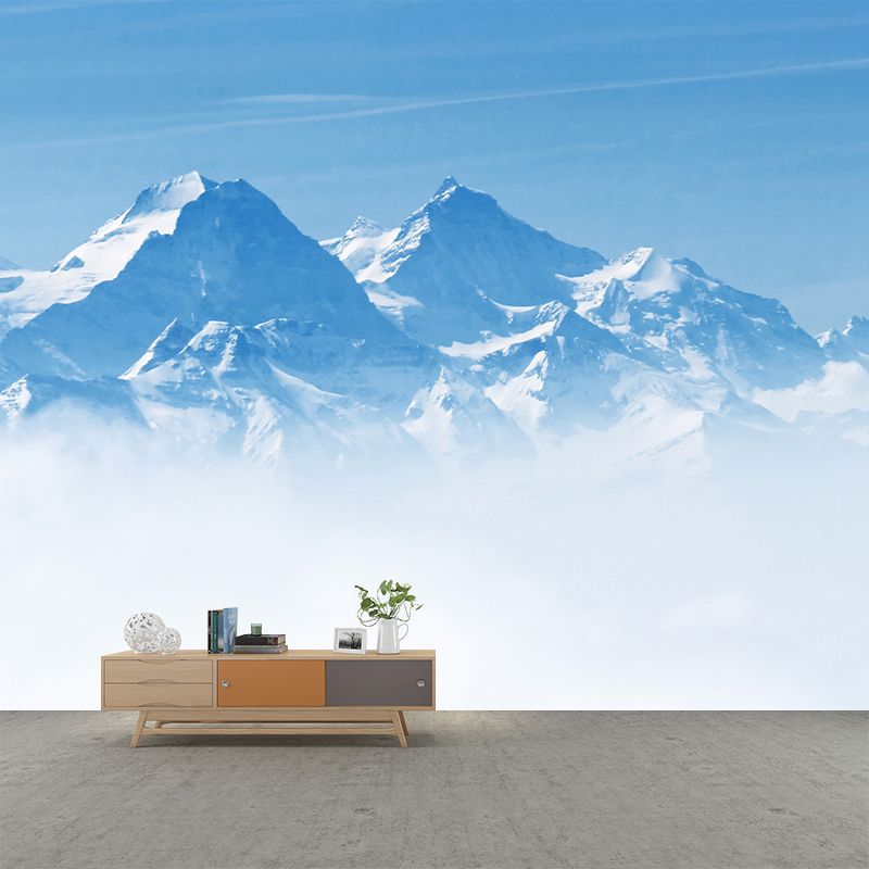 Large Contemporary Mural Wallpaper Blue-White Snow Mountain above Cloud Wall Art, Custom Size