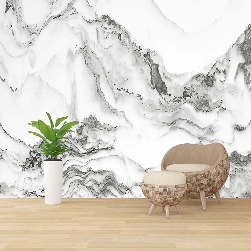 Watercolor Mountain Wall Decor in Pastel Grey, Traditional Wall Mural for Commercial Use
