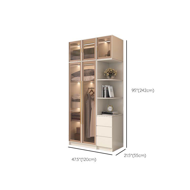 Glass and Wood Wardrobe Cabinet with Shelves Modern Wardrobe Closet