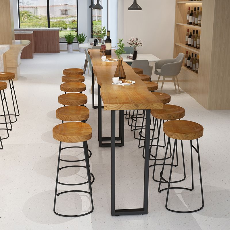 Light Brown Solid Wood Top Bar Table Industrial Metal Base Bistro Table