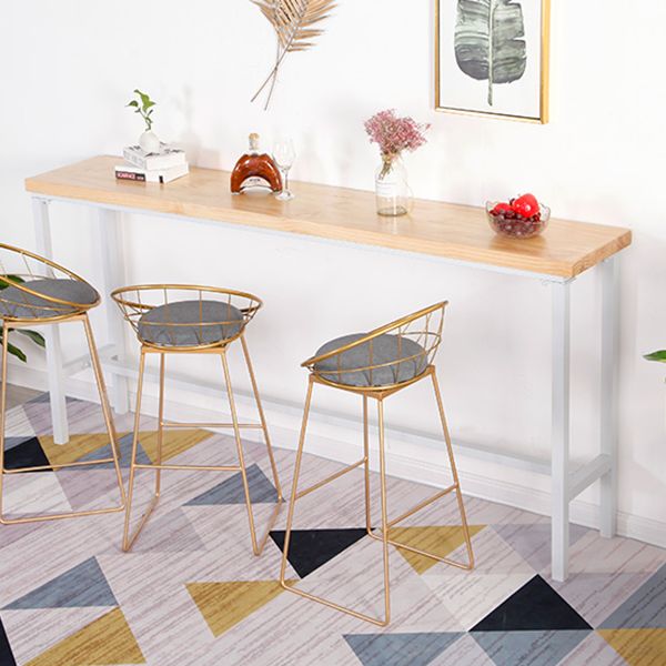 Wooden Bar Dining Table Industrial Bar Height Cocktail Table with Metal Base