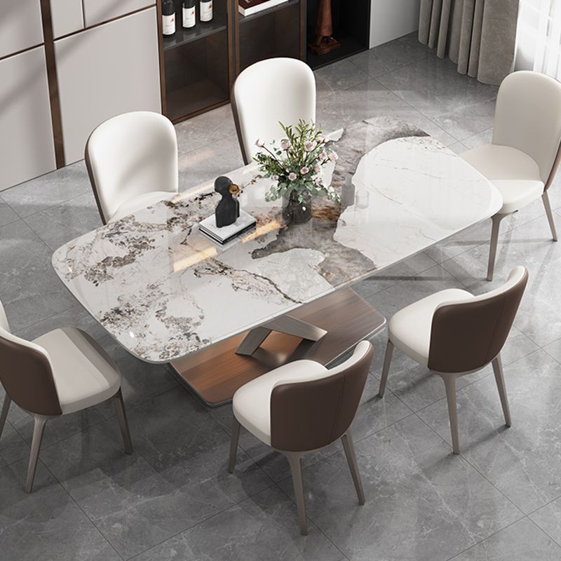 Modern Sintered Stone Dining Table Rectangle Table with Metal Pedestal Base