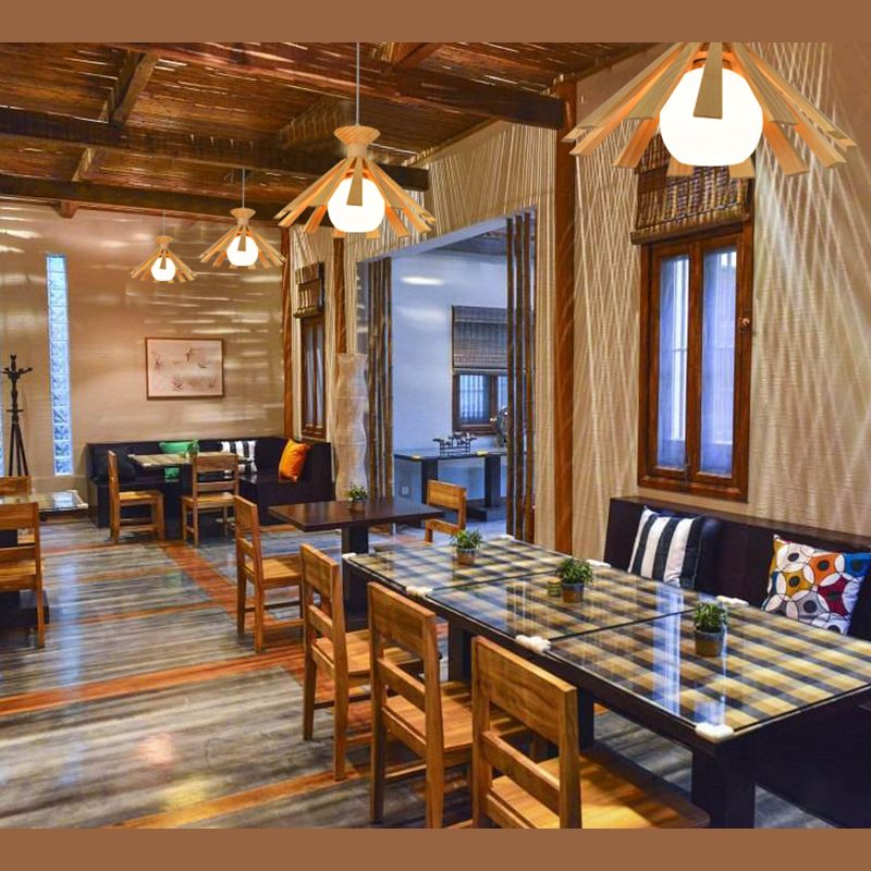 Kegelvormige eetkamer hangend plafondlicht houten Noordse stijl hanglamp lamp in hout in hout