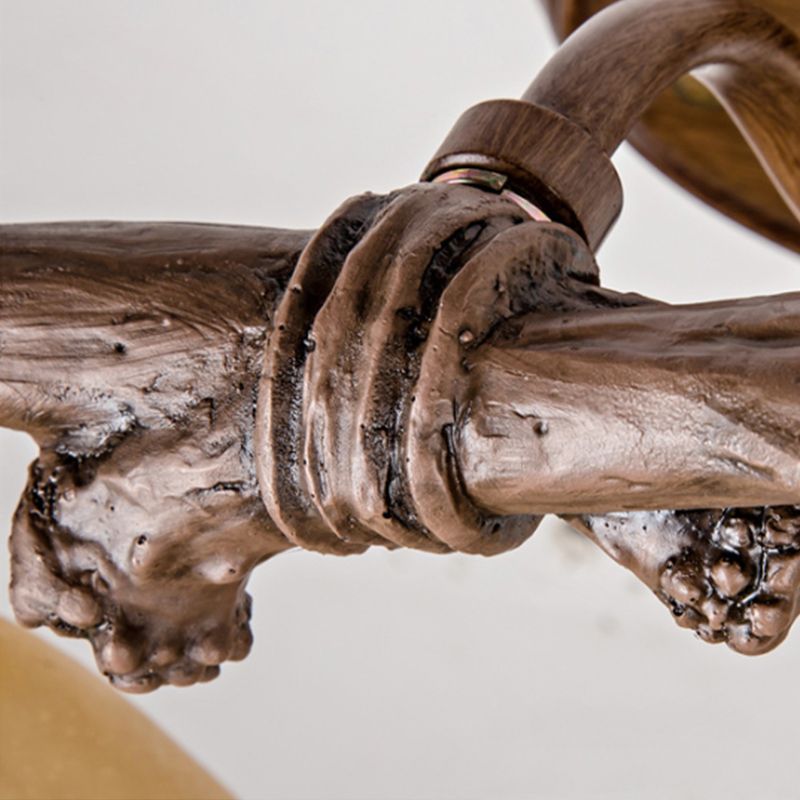 Glockenwandbeleuchtung im Lodge -Stil mit Hirschhorn Bernstein Glas 2 Leuchten Lampenlampe