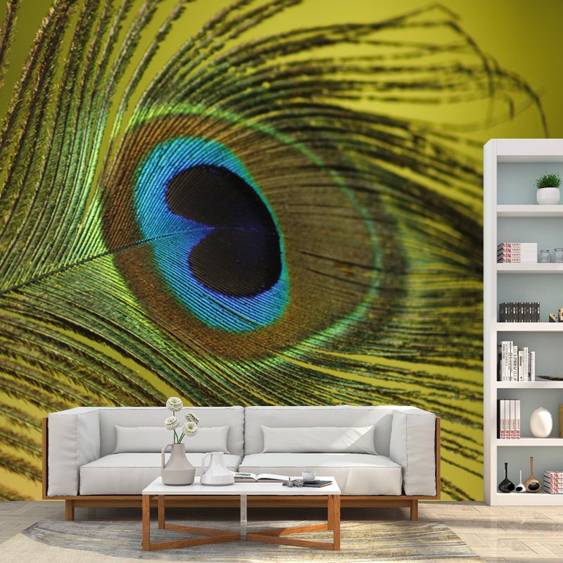 Peacock Feather Waterproof Sitting Room Customised Wall Covering, Made to Measure