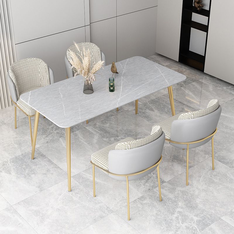 Stone Top Dining Table Industrial Rectangle Table with 4 Gold Legs