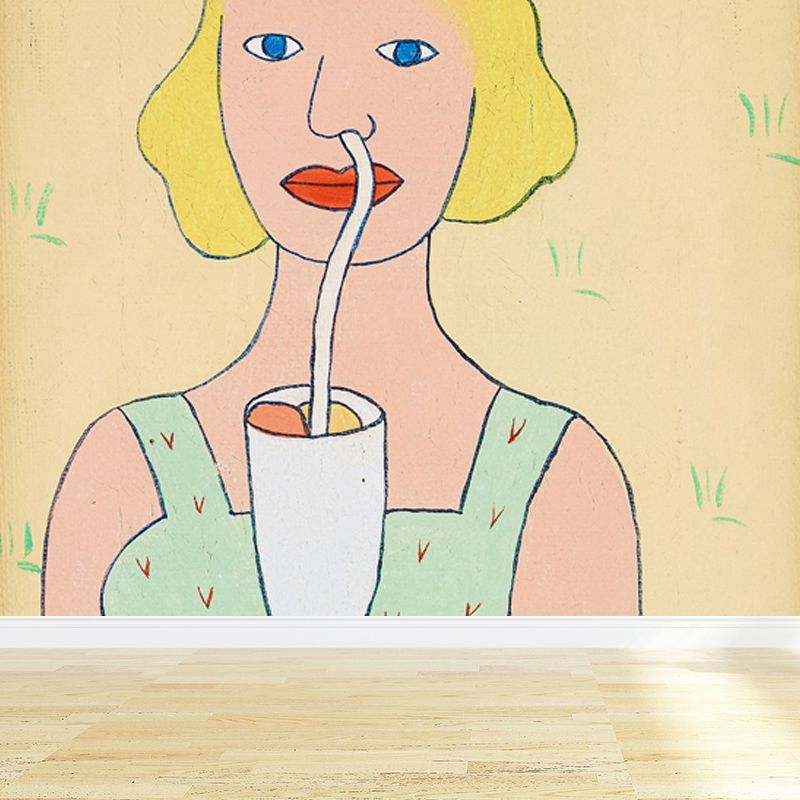 Figure Mural Wallpaper Pastel Color Contemporary Art Wall Covering for Living Room