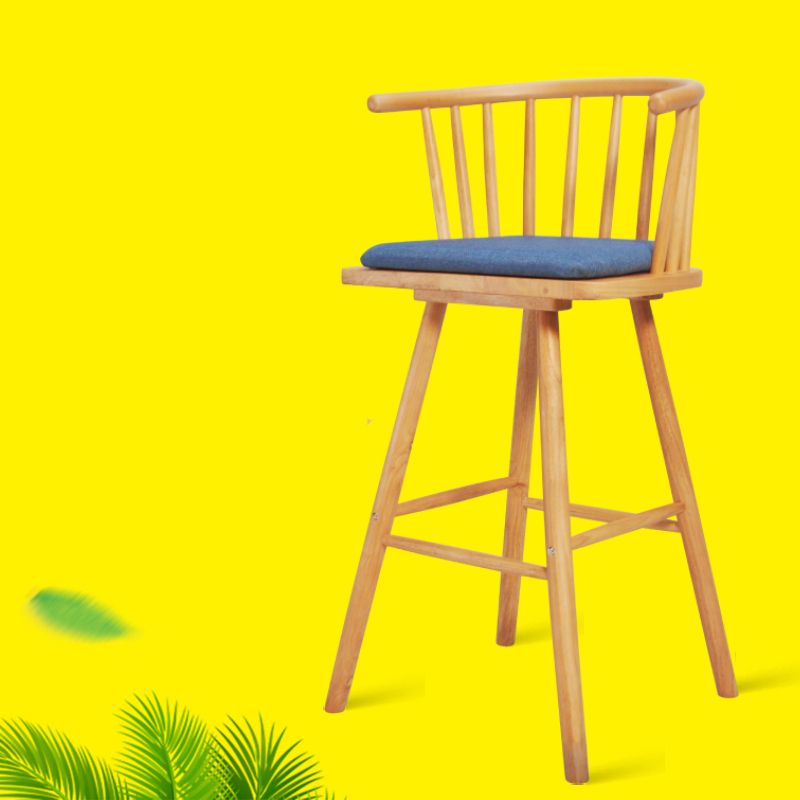 Contemporary Solid Wood Barstools Indoor Bar Stool with Low Back and Wooden Footrest