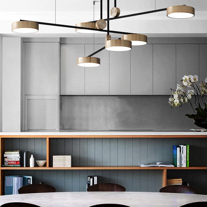 Postmoderne sputnik suspensielamp acryl 6-licht woonkamer kroonluchter met ronde acrylschaduw in goud