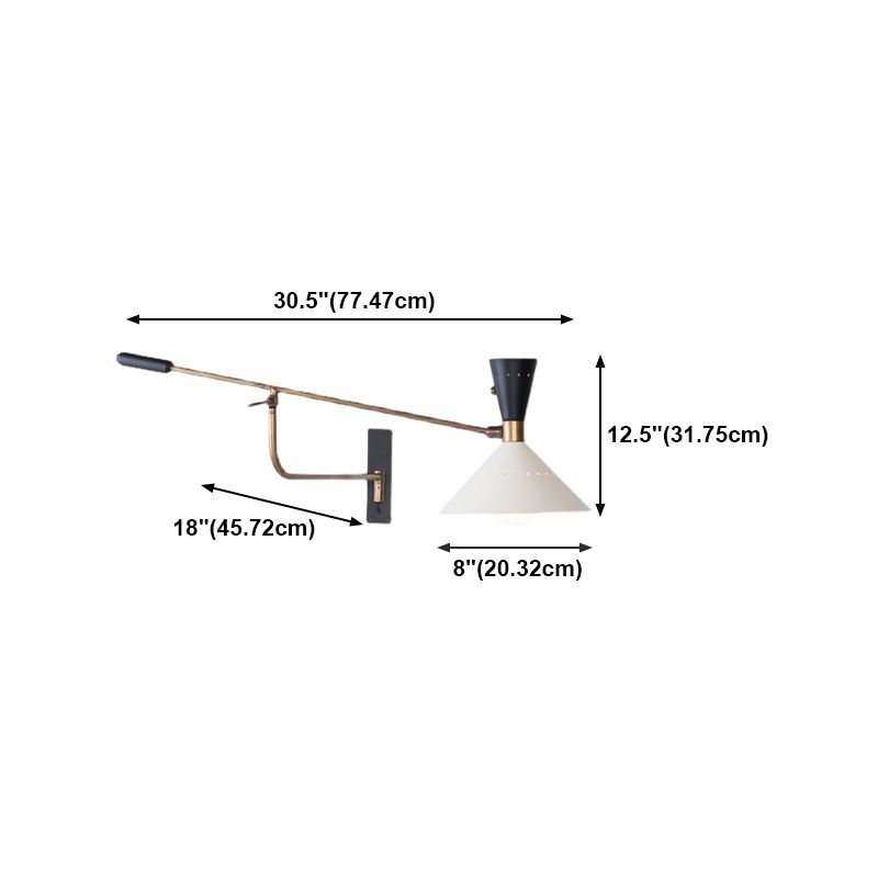 Nordic Swing Arm Wall Light Metal Conical Shade Wall Sconce for Living Room
