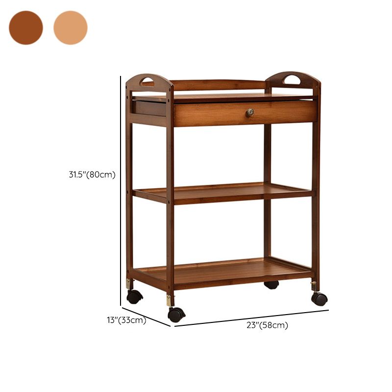 Rolling Kitchen Trolley Rectangular Bamboo Wooden Prep Table