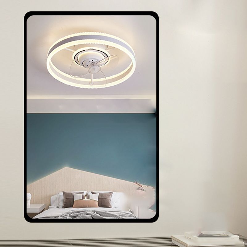 White Round Ceiling Fan 360 Degree Rotatable Minimalist Semi Flush Mount Light