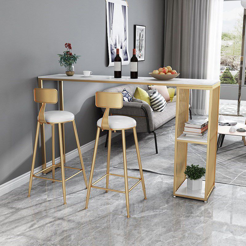 1/3 Pieces Glam Iron Bar Table Set White Rectangle Faux Marble Top Bistro Set with Shelf